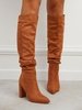 Bottes Mi-Mollet en Daim à Talons Épais et Froncées