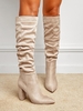 Bottes Mi-Mollet en Daim à Talons Épais et Froncées