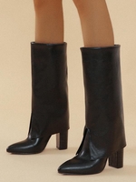 Bottes Mi-mollet Pliées à Bout Pointu et Talons Épais