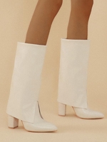 Bottes Mi-mollet Pliées à Bout Pointu et Talons Épais