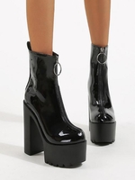 Bottes Plate-forme en Cuir Verni avec Fermeture Éclair Frontale