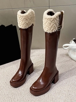 Bottes Plate-forme Hauteur Genou avec Empiècements en Fausse Fourrure