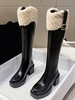 Bottes Plate-forme Hauteur Genou avec Empiècements en Fausse Fourrure