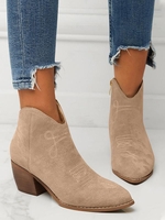 Bottines à Cheville Brodées en Daim à Talon Epais