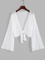 Cache-Maillot Noué Transparent à Manches Évasées Taille unique Blanc