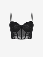 Camisole Corset Courte en Dentelle à Paillettes S Noir