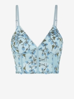 Camisole Corset Courte Feuille Brodée à Ourlet en Maille Garniture à Picots S Bleu
