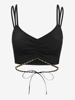 Camisole Courte Côtelée à Double Bretelle à Chaîne M Noir