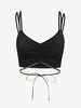 Camisole Courte Côtelée à Double Bretelle à Chaîne S Noir
