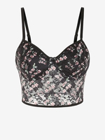 Camisole Courte en Dentelle Semi-Transparente à Armature à Imprimé Fleuri S Noir