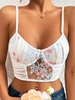 Camisole Courte Fleur Brodée en Dentelle à Armature S Blanc