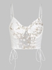 Camisole Courte Fleurie Brodée en Dentelle Transparente à Armature à Lacets L Blanc