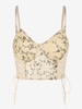 Camisole Courte Fleurie Brodée en Dentelle Transparente à Armature à Lacets L Café lumière
