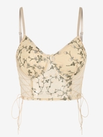 Camisole Courte Fleurie Brodée en Dentelle Transparente à Armature à Lacets L Café lumière