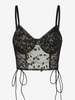 Camisole Courte Fleurie Brodée en Dentelle Transparente à Armature à Lacets L Noir