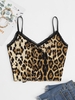 Camisole Léopard à Ourlet en Dentelle avec Nœud Papillon S