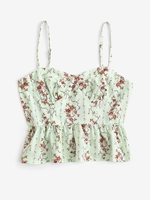 Camisole Péplum Plissée Fleur M Vert clair