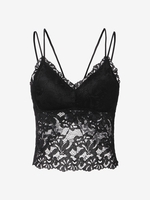 Camisole Rembourrée en Dentelle Insérée à Double Bretelle Taille unique Noir