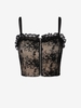 Camisole Zippée en Avant Fleurie Brodée en Dentelle Insérée M Noir