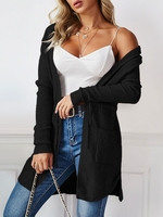 Cardigan à Capuche Long à Cordon avec Poche Maille Taille unique Noir