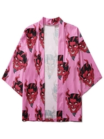 Cardigan à Imprimé Démon Ouvert en Avant Esthétique Y2K Xl Rose