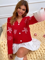 Cardigan à Motif Flocon de Neige et Noeud Papillon de Noël M Rouge