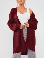 Cardigan Ajouré Détaillé Ouvert à Ourlet Fendu L Rouge foncé