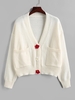 Cardigan Applique Fleuri à Double Bouton avec Poche L Blanc