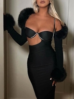 Cardigan Boléro avec Bordure en Fausse Fourrure Détachable L Noir