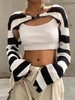 Cardigan Boléro de Sécurité Déchiré Rayé en Maille M Noir