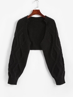 Cardigan Boléro Ouvert en Avant en Tricot à Câble Taille unique Noir