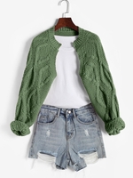 Cardigan Boléro Ouvert en Avant en Tricot à Câble Taille unique Vert clair