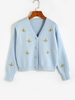 Cardigan Boutonné Brodé Floral Taille unique Bleu clair