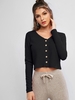 Cardigan Boutonné Côtelé en Couleur Unie Maille S Noir