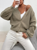 Cardigan Boutonné en Couleur Unie à Manches Raglan Maille M Café lumière