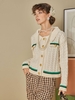 Cardigan Boutonné Panneau Rayé en Tricot à Câble Taille unique Café lumière