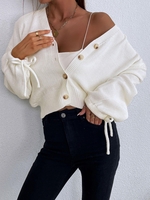 Cardigan Boutonné Zippé Noué à Revers Maille S Blanc