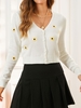 Cardigan Brodé Fleurs à Boutons M Blanc