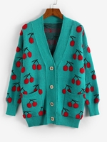 Cardigan Cerise Boutonné avec Double Poches S Vert profond