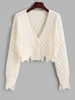 Cardigan Court Boutonné Déchiré en Tricot à Câble M Blanc chaud