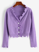 Cardigan Court Boutonné Déchiré Taille unique Pourpre