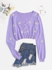 Cardigan Court Brodé Floral Boutonné L Violet clair