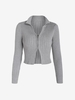 Cardigan Court Côtelé avec Zip en Avant à Col Noué S Gris