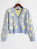 Cardigan Court Fleuri à Goutte Epaule S Bleu clair
