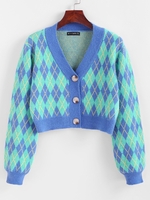 Cardigan Court Losange Boutonné M Bleu profond
