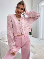 Cardigan Court Texturé en Tricot L Rose clair
