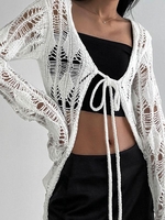 Cardigan Déchiré Noué en Avant S Blanc