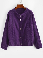 Cardigan de Pêcheur en Tricot à Câble avec Diamant Taille unique Pourpre