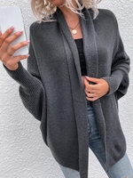 Cardigan Drapé Ouvert en Avant à Manches de Cloche en Maille M Gris