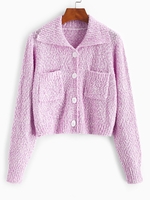 Cardigan en Tricot à Boucle à Simple Boutonnage avec Poche Taille unique Rose clair